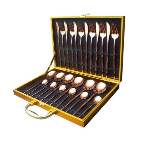 Yusanhao 24 részes rose gold színű rozsdamenetes evőeszköz készlet