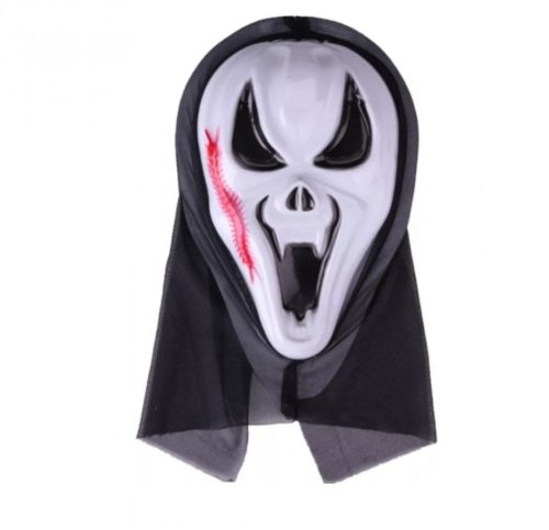 Halloween vékony pvc álarc,rugalmas fekete nylon csuklyás,  fekete-fehér