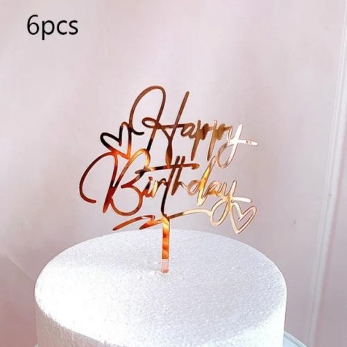 6 db Boldog születésnapot akril torta beszúró, rose gold