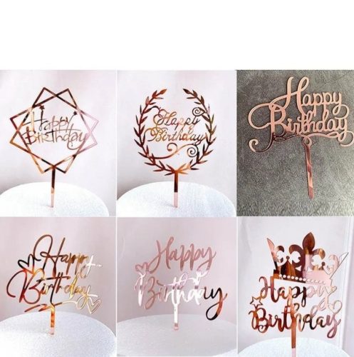 6 db akril szülinapi torta beszúró,rose gold, többféle