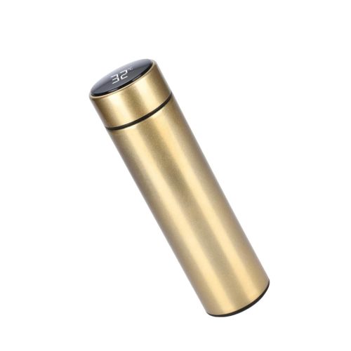 Hőmérséklet kijelzős rozsdamentes acél utazó termosz, arany színű, 500ml