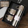 Rozsdamentes acél , szilikon bevonattal mini termosz és + 2 db csésze szett, 500 ml-es, cappuccino színű