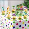 Születésnapi dinoszauruszos torta és muffin díszítő szett, papír, többszínű, 14x 12 cm, és 24 db x 8 cm