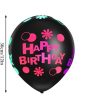 10 db fekete léggömb szett, fluoreszkáló szülinapi felírattal, kb 30 cm / db 