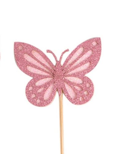 Tortába szúrható papír pillangó tortadísz, rózsaszín, 4,6 x 6 cm 