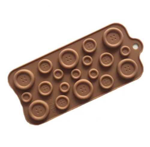 Szilikon csokoládé forma, több méretű gomb üreg, barna, 21,5 x 10,5 cm  