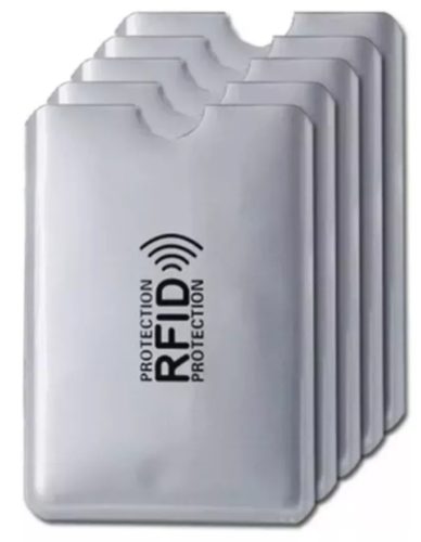 Rfid alumínium fólia bankkártya tartó tasak, ezüst színű, 5 db /cs, 9,2 x 6,3 cm 