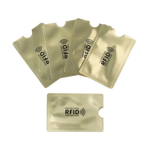 Rfid alumínium fólia bankkártya tartó tasak, arany  színű, 5 db /cs, 9,2 x 6,3 cm 
